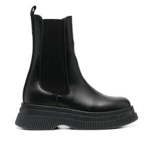 Ganni Creepers Leather Chelsea Boots in Black